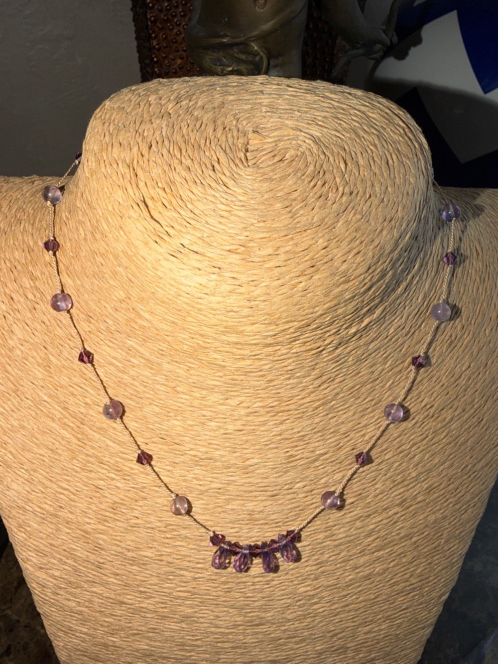 Purple amethyst briolettes Swarovski crystal ster silver toggle clasp necklace